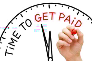 Time to get paid graphic with handwriting and clock
